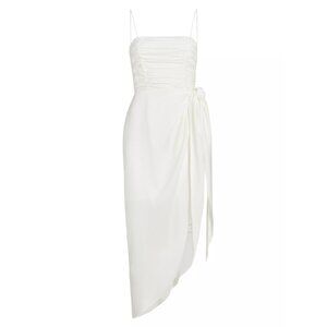 Wayf  Ruched Bodice Asymmetric Wrap Dress - Ivory - Size S